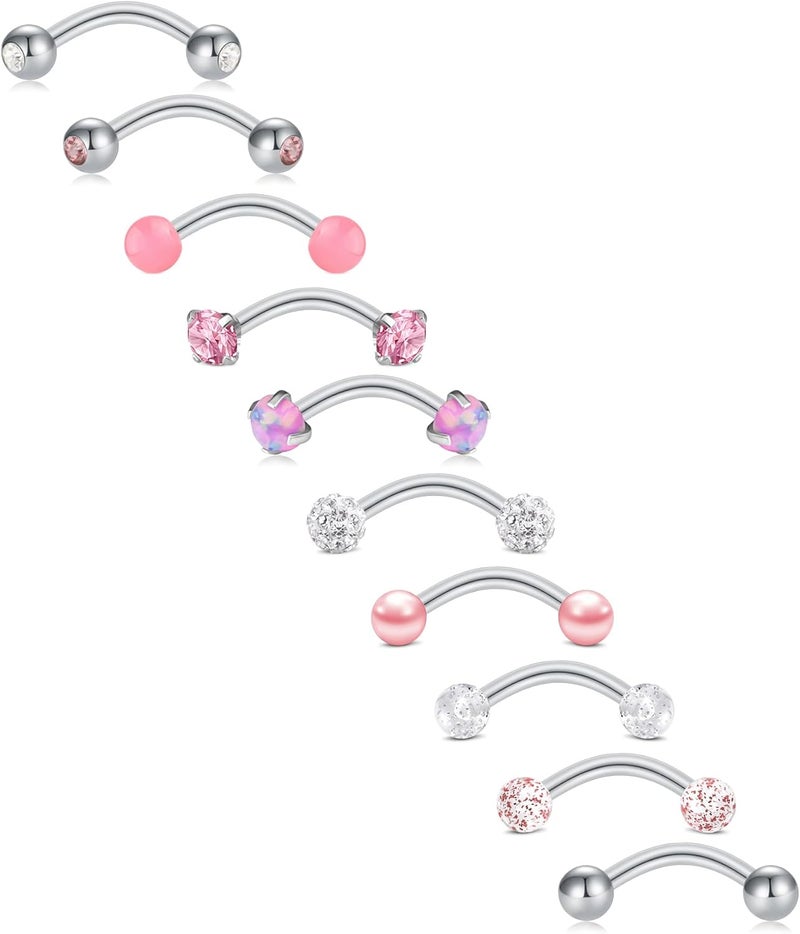 FECTAS 10PCS Eyebrow Rook Piercing Jewelry 16G Earrings Vertical Labret Lip Jewelry Curved Barbell Eyebrow Rings Tiny Small Belly Rings Ear Rook Helix Conch Daith Piercing Jewelry - Image 1